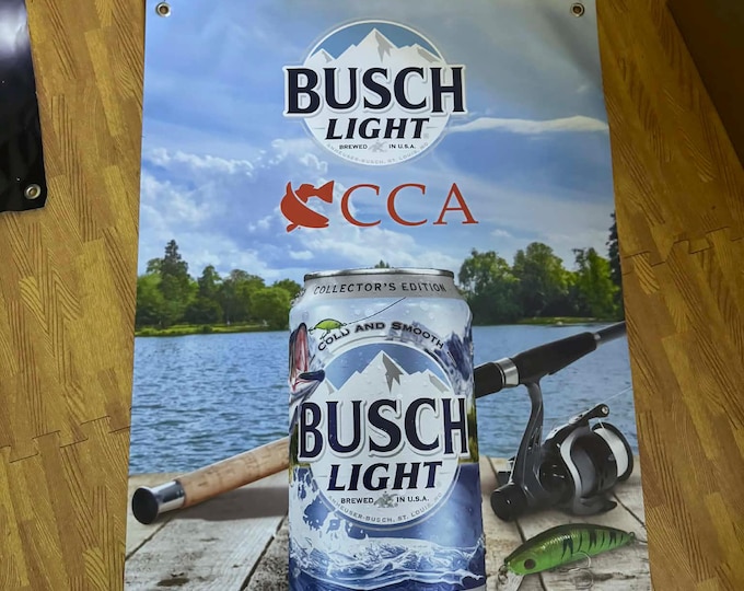 Busch Light Fishing Banner 24x36 CCA Collector Edition Beer Banner Fisherman Mancavedecor Lake House Wall Decor