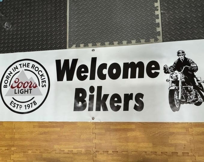 Coors Light Welcome Bikers Banner 60x20 Motorcycle Bar Garage Man Cave Wall Decor