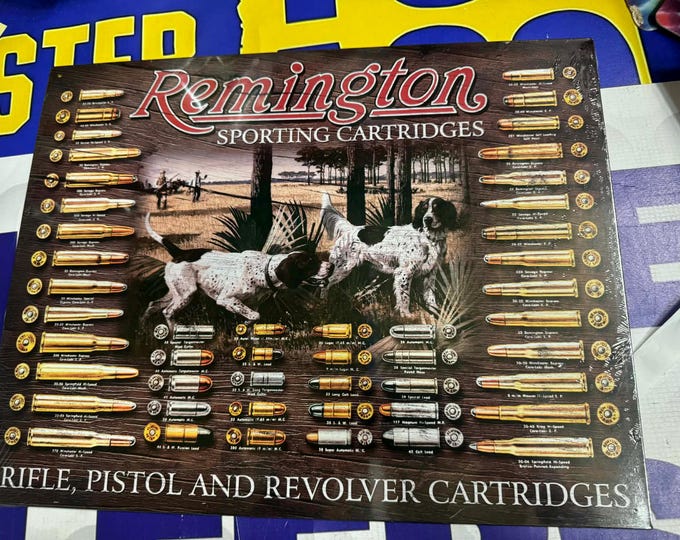 Remington Sporting Cartridges Tin Sign 16"x12.5" Ammo Chart Hunting Decor Mancavedecor
