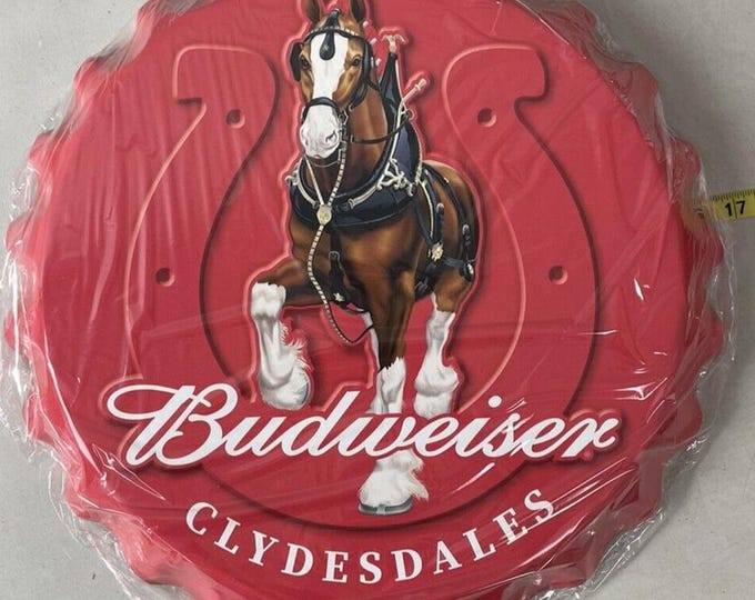 Budweiser Clydesdales 18” Bottle Cap Sign – Christmas Gift – Bar Decor – NEW