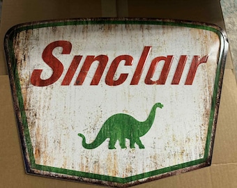 Sinclair Dino Motor Oil Metal Sign – Large 23x17 Vintage Style Gas & Oil Wall Decor for Garage, Shop, Mancavedecor