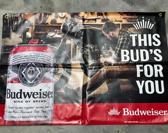 Budweiser “This Bud’s For You” Motorcycle Banner – 24x36" Vinyl Wall Sign