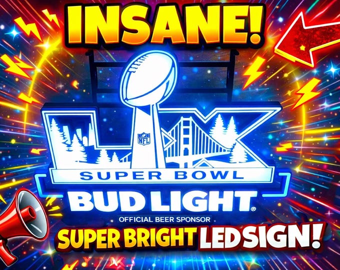 Bud Light Super Bowl LED Neon Sign 28x21.5 NFL Beer Bar Mancave Wall Decor Football Sports Sign