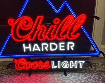 Coors Light Chill Harder LED Neon Sign – Bar Wall Light | Man Cave Decor | Beer Sign | Coors Beer Neon Light | Chill Beer Sign
