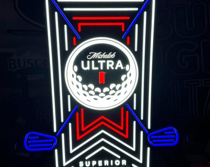 No Longer Made Last One Michelob Ultra Golf LED Animated Sign – 24"x19" Light-Up Beer & Golf Decor!