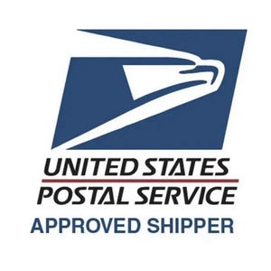 May include: A blue and white United States Postal Service logo with the text "APPROVED SHIPPER" below.