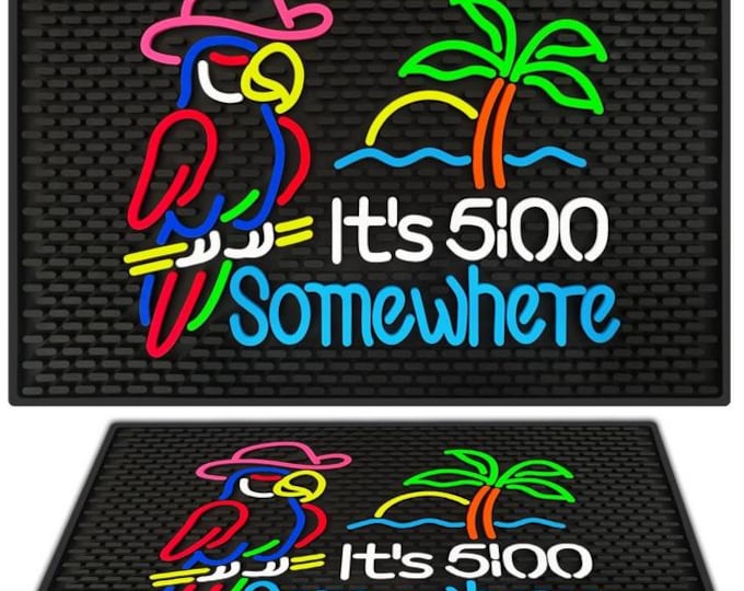 Tiki Bar Rubber Spill Mat: "It's 5 O'Clock Somewhere" - 17x12