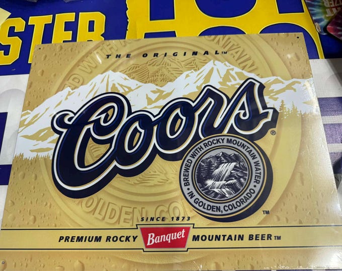 Coors Banquet Tin Sign 16"x12.5" Vintage Beer Sign Rocky Mountain Bar Decor Mancavedecor