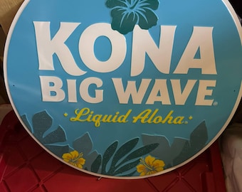 Kona Big Wave Liquid Aloha Round Tin Sign – 24" Metal Tacker Wall Decor