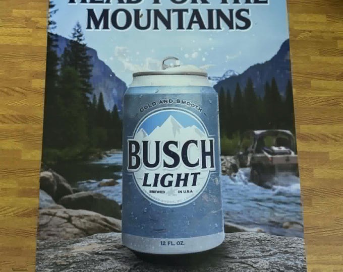 Busch Light Head For The Mountains Banner 24x36 Beer Banner Hunting Fishing Mancavedecor Garage Wall Decor
