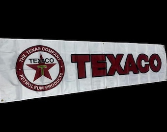 Texaco Gas & Oil Banner – 2x8ft Vintage Garage Wall Art – Mancave, Mechanic Shop, Retro Gas Station Decor
