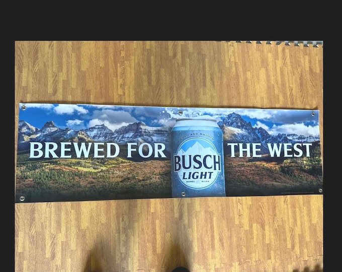 Busch Light Brewed For The West Banner | Mountain Beer Vinyl Bar Sign | 60” x 18”