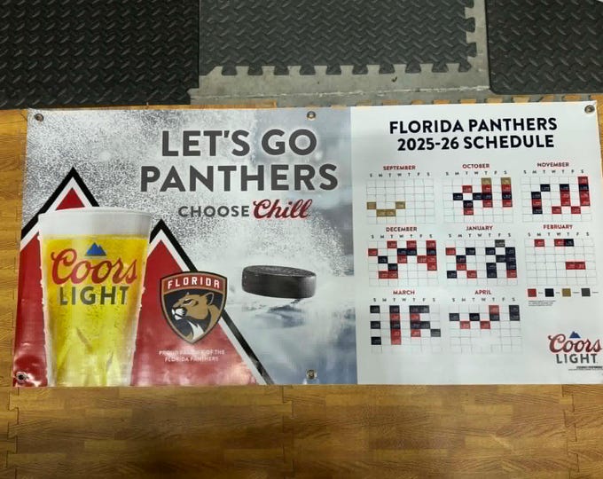 Florida Panthers Light Schedule Banner 50x24 Hockey Beer Bar Man Cave Garage Wall Decor