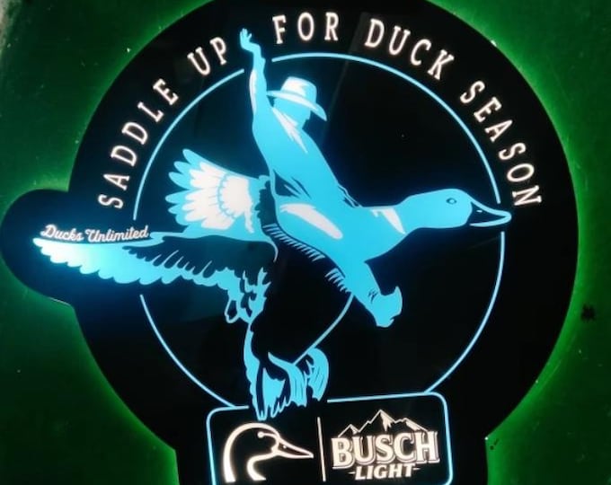 Busch Light Ducks Unlimited LED Sign 24x22 – Some light scratches on face, Saddle Up For Duck Season Light, Hunting Bar Sign, Mancavedecor,