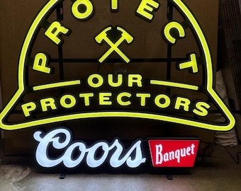 Coors Banquet Protect Our Protectors LED Sign 30x24 | Beer Bar Light | Mancavedecor | Garage Bar Wall Decor