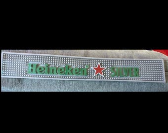Heineken Silver Bar Mat – Green Rubber Spill Mat with Red Star Logo – New Beer Bar Decor for Home Bar or Pub