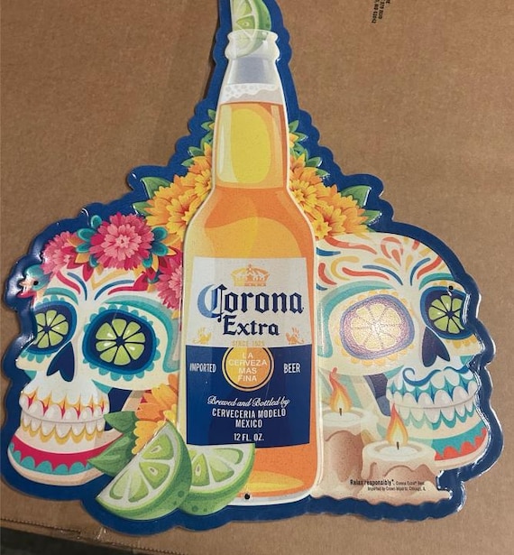 Corona Extra Sugar Skull Tin Sign Día De Los Muertos Beer Bar