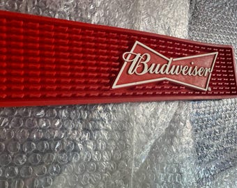 Budweiser Red Rubber Bar Mat – “Enjoy Responsibly” – 24" x 3.25" – NEW