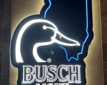 Busch Light LED Sign – “Quack One Open Illinois” Goose Hunting Light – 27"x17" Bar, Man Cave, Duck Hunter Decor