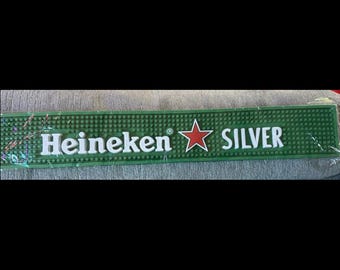 Heineken Silver Bar Mat – Green Rubber Spill Mat with Red Star Logo – New Beer Bar Decor for Home Bar or Pub