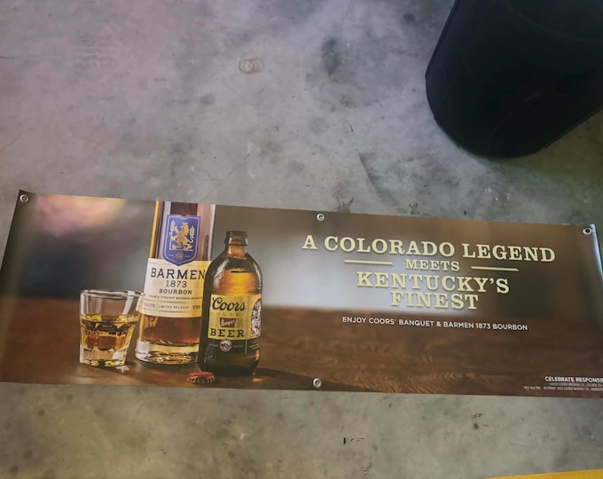 Coors Banquet & Barmen 1873 Bourbon Banner 60"x18" Beer Whiskey Bar Mancave Decor