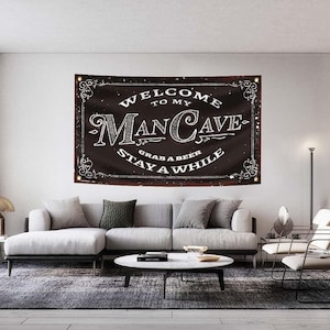 Welcome to My Man Cave Flag – 3x5 Ft Funny Banner with Brass Grommets for Garage, Parties, Dorms