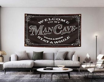 Welcome to My Man Cave Flag – 3x5 Ft Funny Banner with Brass Grommets for Garage, Parties, Dorms
