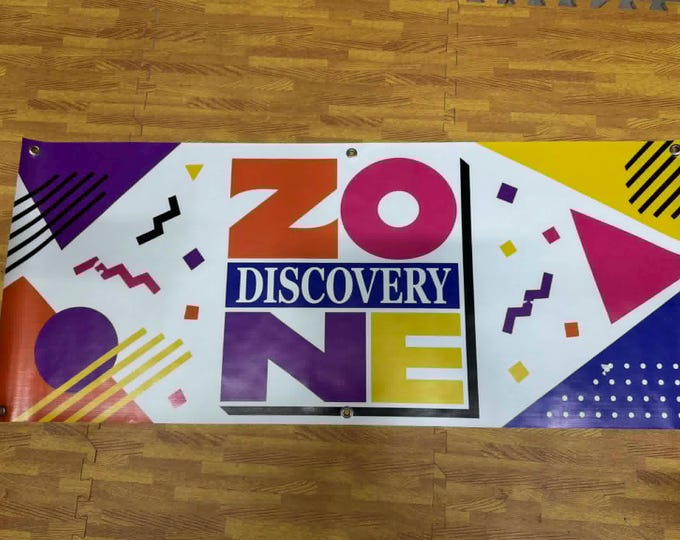 Discovery Zone DZ Retro 90s Banner 48x20 Arcade Birthday Party Nostalgia Wall Decor Man Cave
