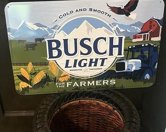 Busch Light “For the Farmers” Tin Sign – Cold & Smooth Metal Bar Decor