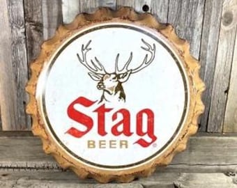 Stag Beer Bottle Cap Tin Sign Rustic Deer Beer Wall Decor Vintage Bar Sign, mancavedecor
