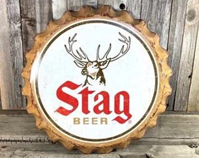 Stag Beer Bottle Cap Tin Sign Rustic Deer Beer Wall Decor Vintage Bar Sign, mancavedecor