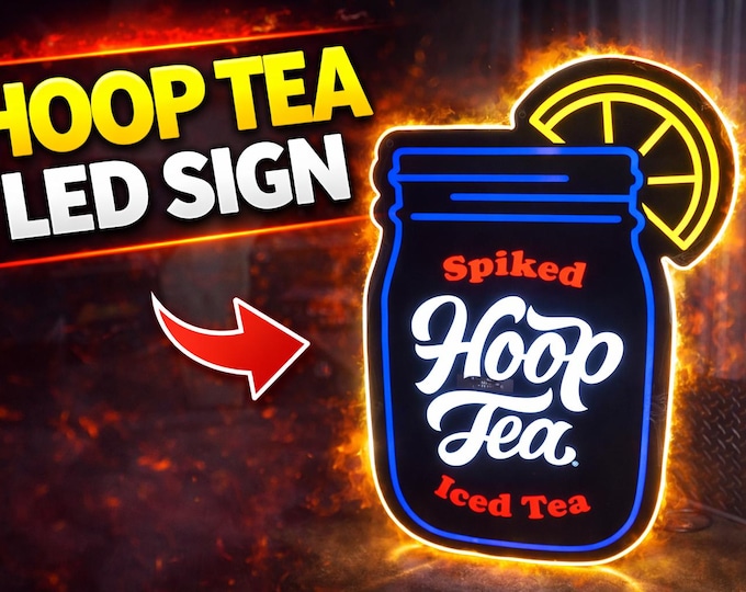 Hoop Tea Spiked Iced Tea LED Sign 36x22 Mason Jar Light Up Bar Sign Mancavedecor Beer Bar Wall Decor
