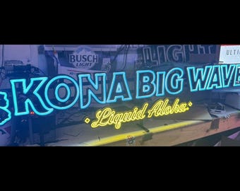 Kona Big Wave LED Neon Sign – Liquid Aloha Bar Light 60x12 – Rare Brewery Display Rare