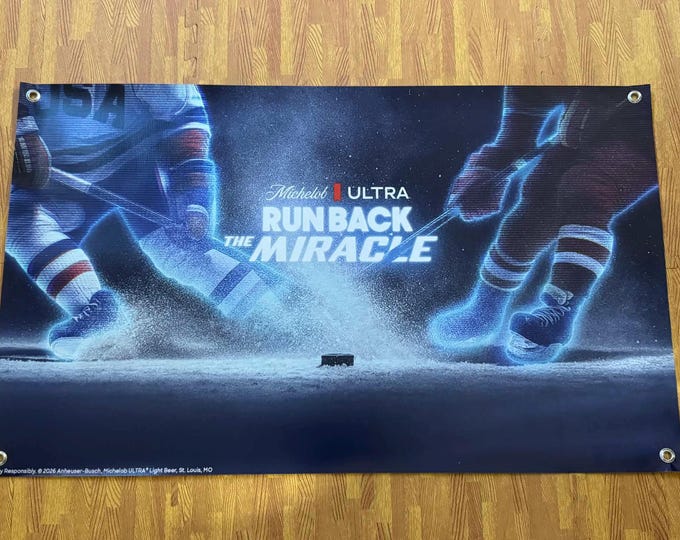 Michelob Ultra Hockey Banner Run Back The Miracle Mancave Garage Sports Wall Decor 40x24