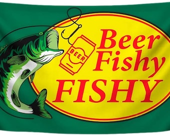 Beer Fishy Fishy Flag – 3x5 ft – Fun Fishing & Beer Decor for Man Cave, Garage, Cabin