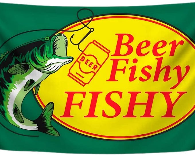 Beer Fishy Fishy Flag – 3x5 ft – Fun Fishing & Beer Decor for Man Cave, Garage, Cabin