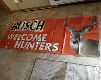 Rare Old-Style Orange Busch Beer "Welcome Hunters" Banner – 3x8ft!