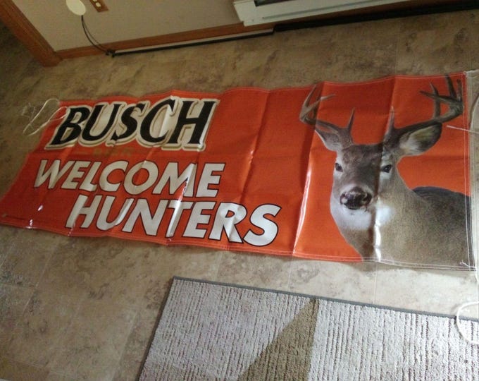 Rare Old-Style Orange Busch Beer "Welcome Hunters" Banner – 3x8ft!