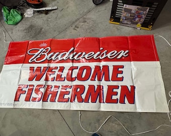 Vintage 2009 Budweiser Welcome Fisherman Banner – 34" x 72"