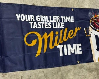 MILLER LITE Beer Flag Griller Time Is Miller Time 2X7.5ft Banner Man Cave