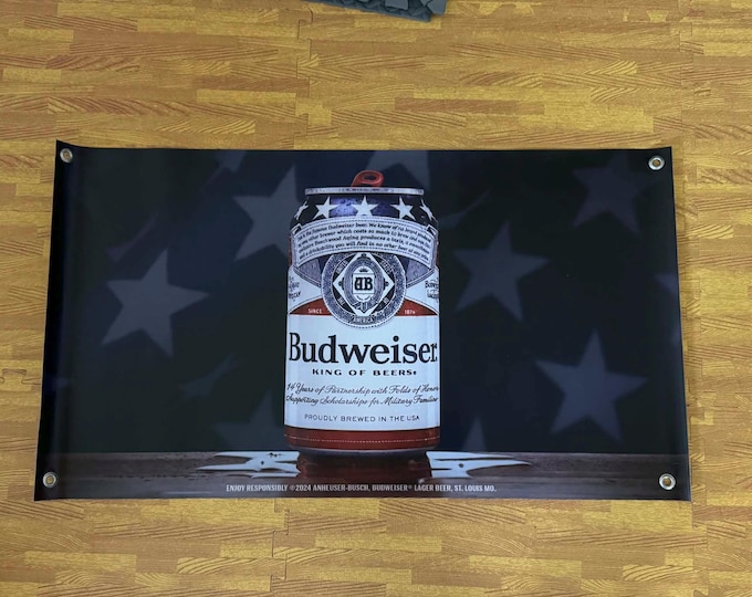 Budweiser “King of Beers” Patriotic Can Banner – Large Bar & Mancave Wall Decor