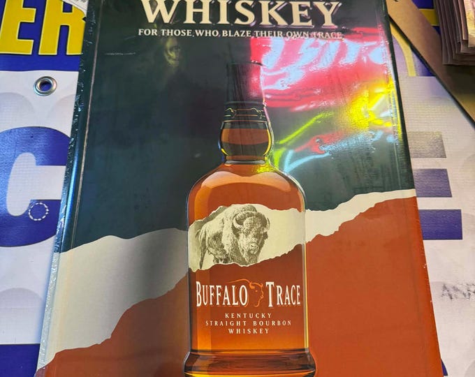 Buffalo Trace Bourbon Tin Sign 18x12 | Award Winning Whiskey Bar Wall Decor | Vintage Style Metal Sign Mancave Decor