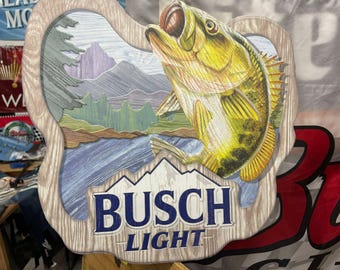 Busch Light Wood Fishing Sign – 23” Rustic Wall Decor for Outdoorsmen, Man Cave, or Cabin