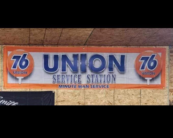 Union 76 Gas Station Banner: Vintage Mancave Garage Decor