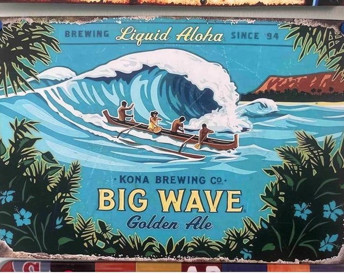 Kona Brewing Co. Big Wave Golden Ale Tin Sign – 8"x12" Retro Metal Wall Art for Bar, Pub, or Man Cave