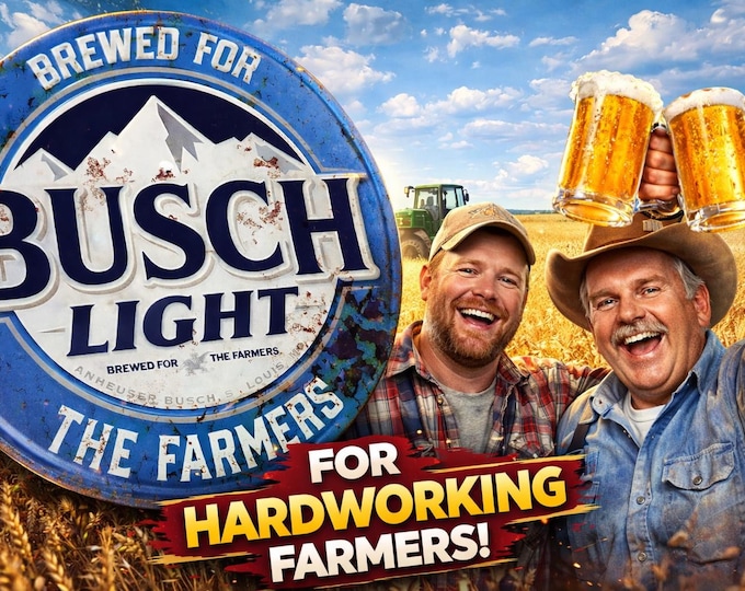 Rustic Busch Light Beer Sign: Brewed for Farmers Bar Decor (12 inch Diameter)
