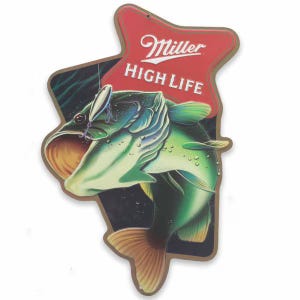 Miller High Life Bass Metal Sign – 9.8&quot;x14.7&quot; Fishing Beer Decor, Man Cave Wall Sign, Molson Coors Collector Tin
