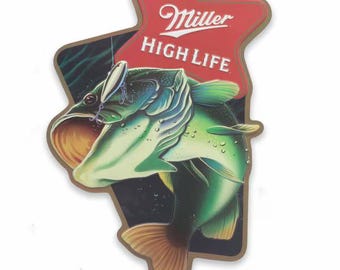 Miller High Life Bass Metal Sign – 9.8"x14.7" Fishing Beer Decor, Man Cave Wall Sign, Molson Coors Collector Tin