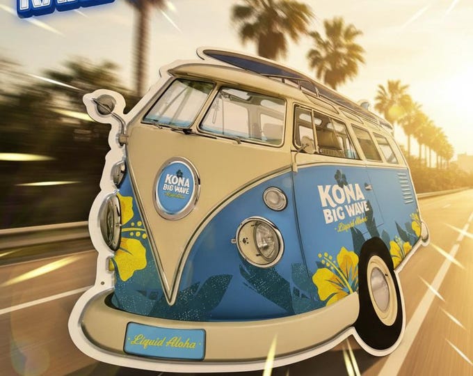 Ultra Rare Kona Big Wave VW Bus Die-Cut Tin Sign 30” x 25” Surf Beer Mancavedecor Bar Wall Decor Huge Metal Sign