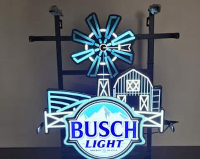 Animated Busch Light Farm Scene LED Neon Sign – Barn Windmill Agriculture Beer Light | Country Bar mancavedecor | Official Anheuser-Busch